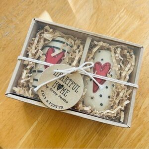 Heartfelt Home black & white polka dot stripe red heart Salt & Pepper Shaker Set